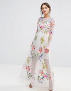 Frock And Frill Embroidered Maxi Dress With Tie Waist - White