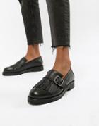 Office Fisher Chunky Black Leather Fringed Buckle Loafers - Black