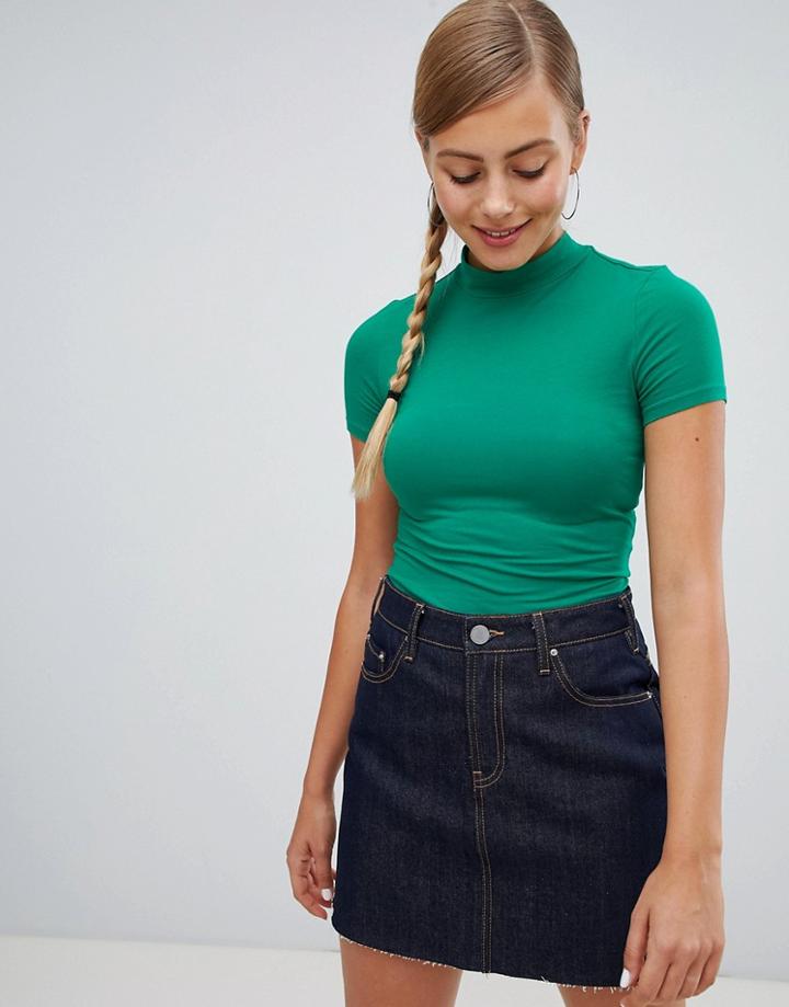 Monki High Neck Tee - Green