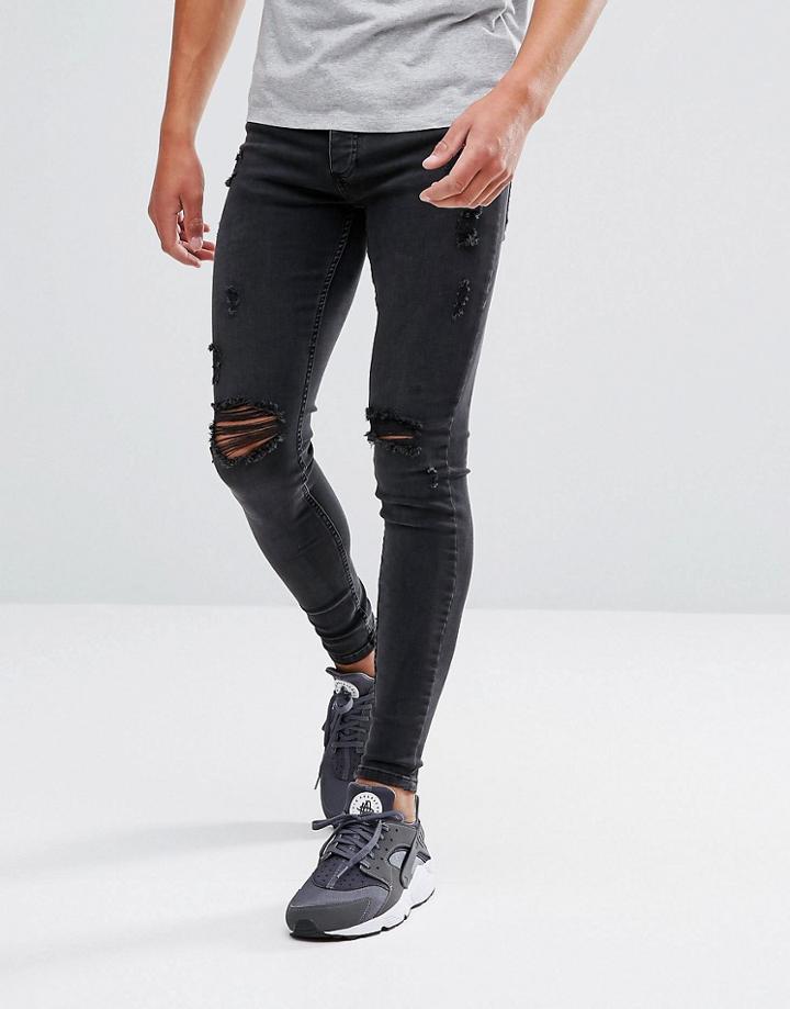 Kings Will Dream Super Skinny Jeans In Black With Distressing - Black