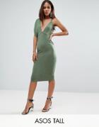 Asos Tall One Sleeve Asymmetric Midi Dress - Green