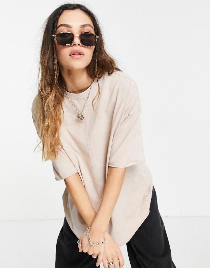 Asos Design Oversized T-shirt With Seam Detail In Washed Tan-neutral