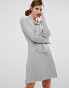 Willow And Paige Sweater Dress With Tie Neck Detail - Gray