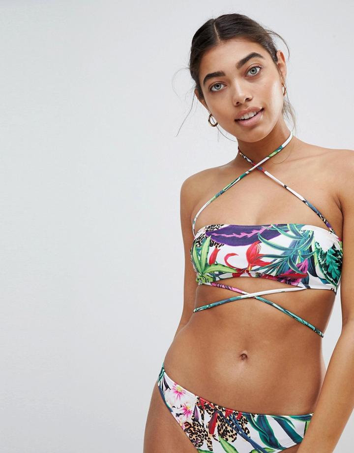 Missguided Strap Detail Mixed Print Bikini Top - Multi