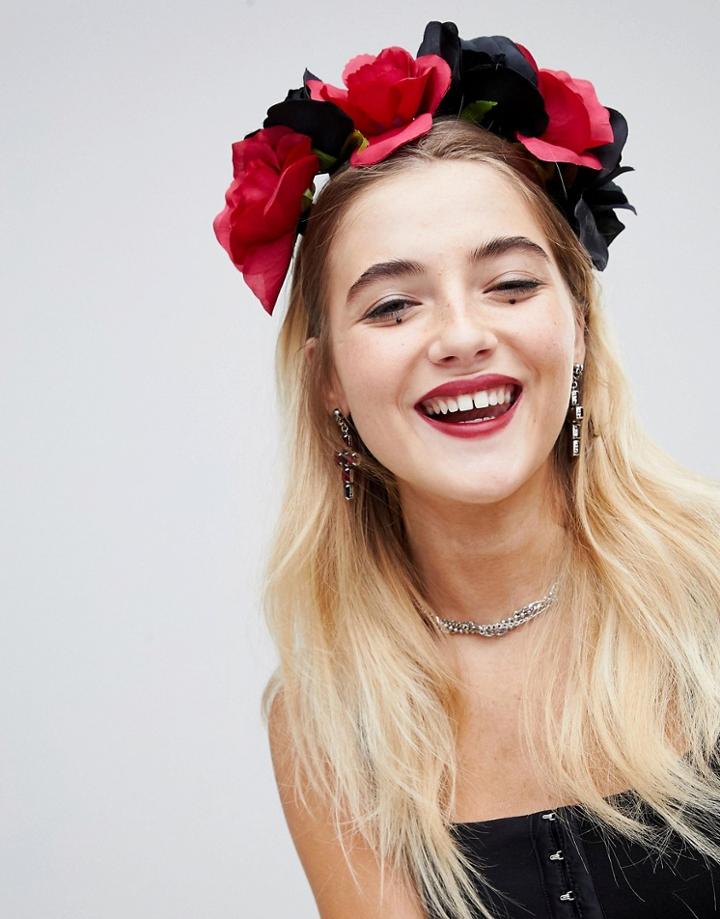 Asos Design Halloween Floral Garland Headband - Multi