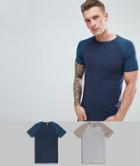 Asos Design Muscle Fit Raglan T-shirt With Contrast Sleeves 2 Pack Multipack Saving - Multi