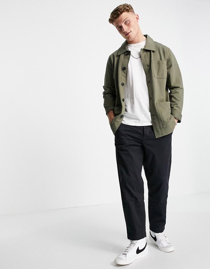 Jack & Jones Premium Sweat Worker Jacket In Khaki-green