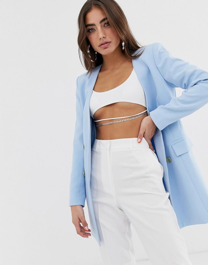 Asos Design Collarless Longline Blazer-blue
