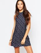 Influence Ditsy Paisley High Neck Dress - Navy