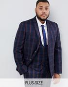 Harry Brown Plus Navy And Burgundy Check Slim Fit Suit Jacket - Navy