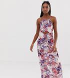 Asos Design Tall Beach Maxi Dress In Ornate Paisley Print With Lattice Waist Detail-multi