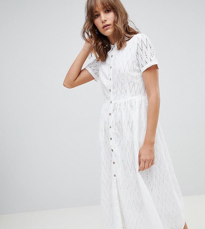 Mango Broderie Midi Dress In White