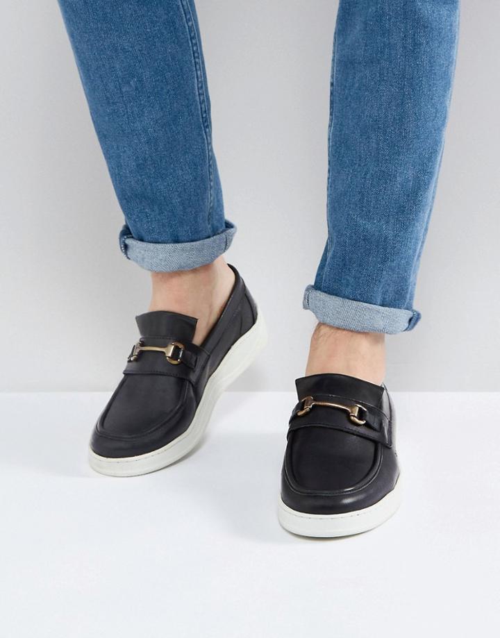 Asos Loafers In Black Leather With White Sole And Snaffle - Black