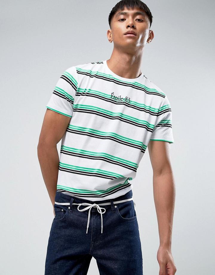 Asos Stripe T-shirt With Etoile 83 Print - White