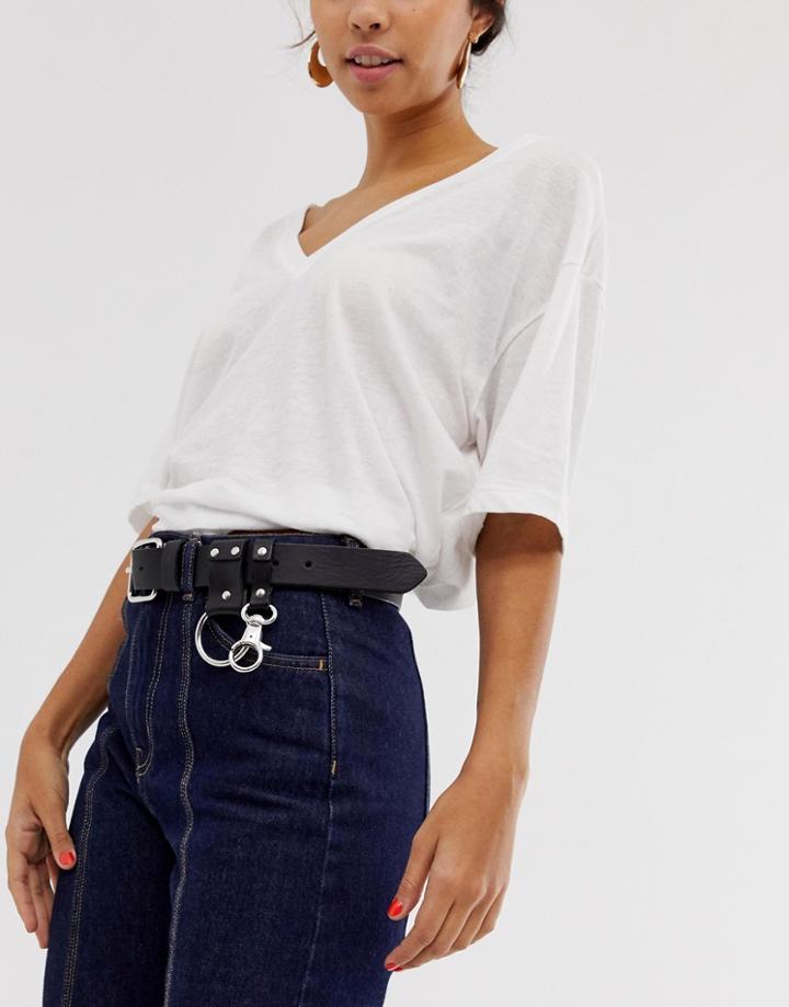 Weekday Leather Buckle Belt In Black - Black