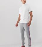 Asos Design Tall Skinny Sweatpants With Side Stripe Taping In Gray Marl - Gray