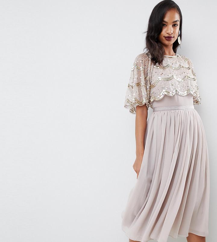 Asos Design Scallop Hem Embellished Crop Top Midi Dress - Gold