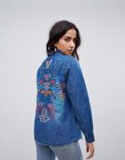 Raga Desert Tribe Embroidered Back Denim Shirt - Blue
