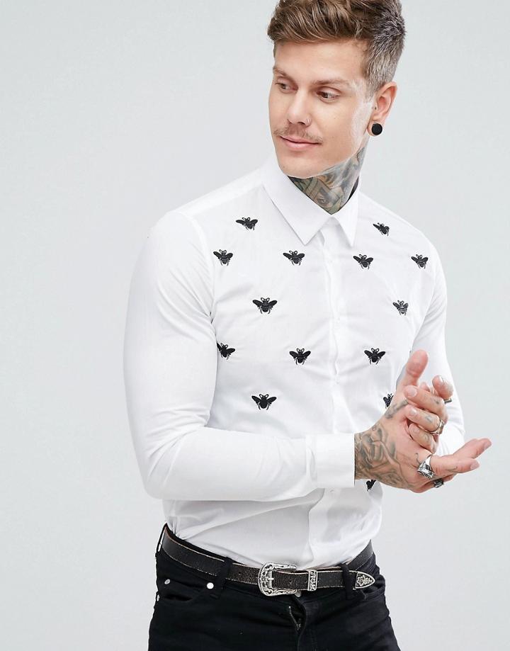 Devils Advocate All Over Embroidered Bee Shirt - Black