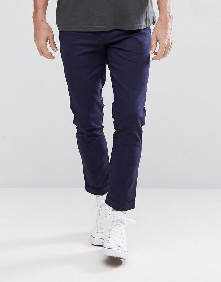 Boohooman Tapered Fit Chinos In Navy - Navy