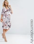 Asos Maternity Pencil Dress In Soft Mink Floral - Multi
