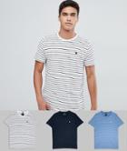 Abercrombie & Fitch 3 Pack Crew Neck Stripe T-shirt Slim Fit Moose Logo In White/navy & Blue - Multi
