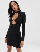 Asos Design Long Sleeve Underwire Mini Bodycon Dress-black