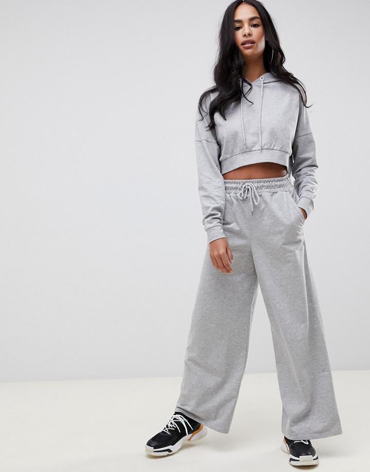 Asos Design Tracksuit Cropped Hoodie / Basic Wide Leg Jogger - Gray
