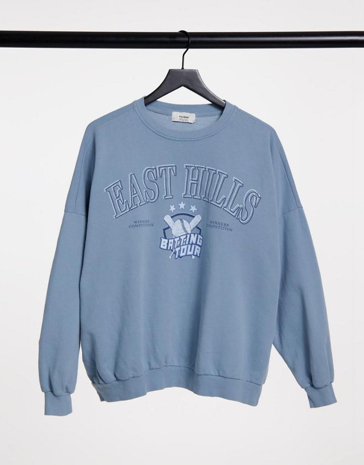 Pull & Bear Varsity Sweatshirt In Washed Blue-blues