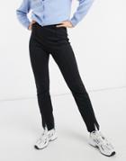 & Other Stories Slim Leg Pants With Front Slit In Black