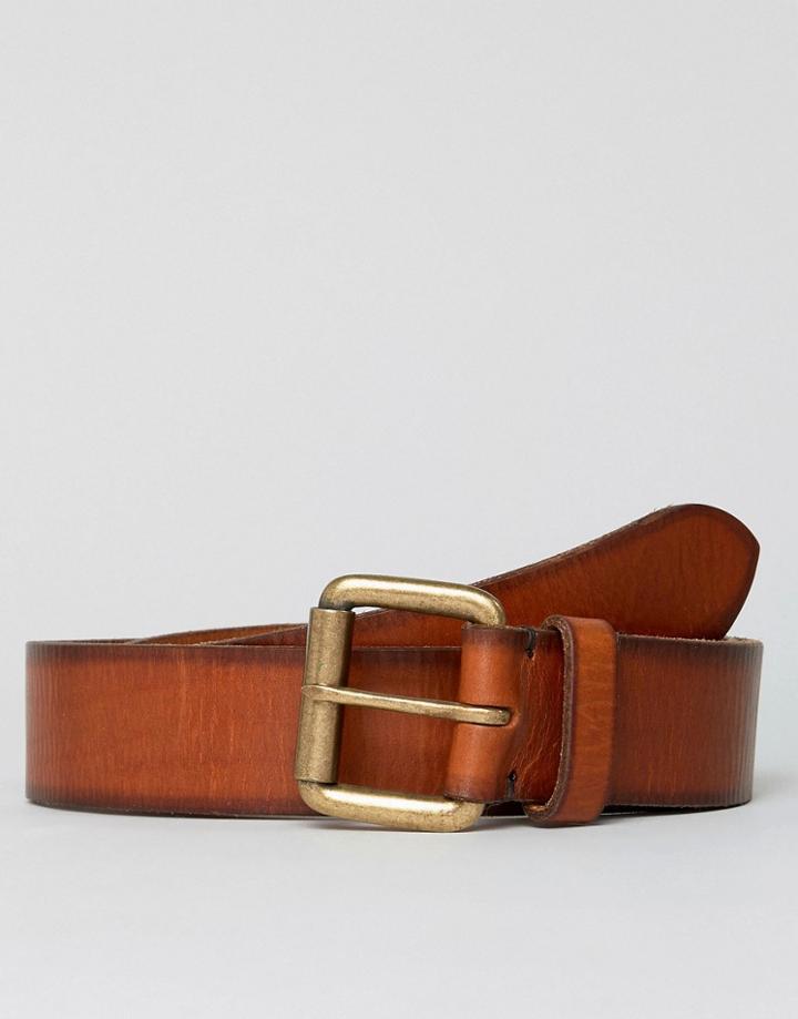 Esprit Leather Jeans Belt In Tan With Roller Buckel - Tan