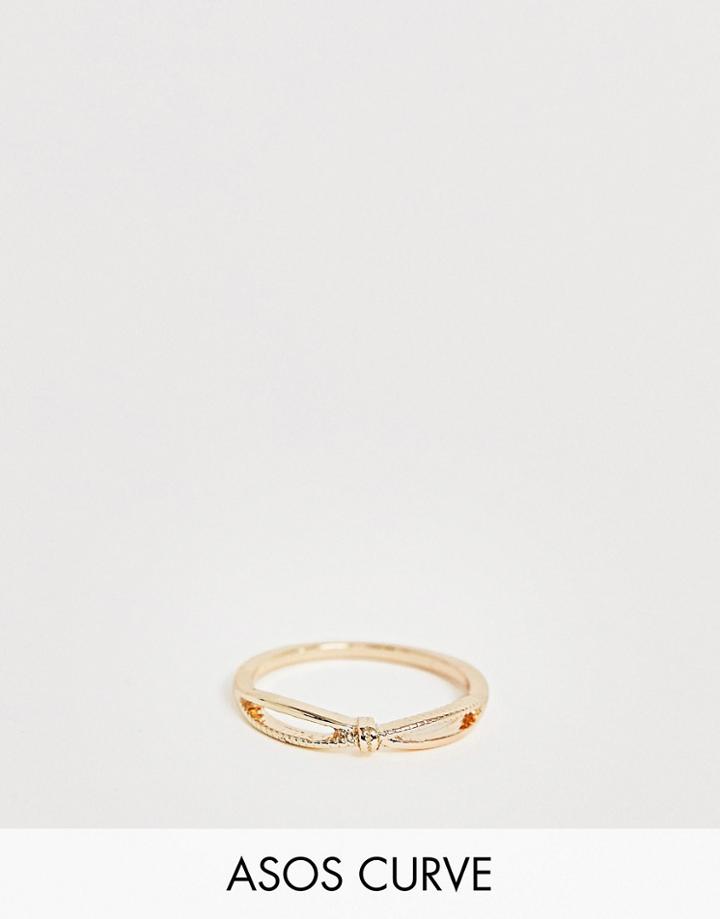 Asos Design Curve Thumb Ring In Knotted Cross Twist Design In Gold - Gold