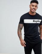 Replay Sport Stripe Logo T-shirt In Black - Black