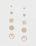 Asos Design Pack Of 5 Earrings In Engraved Twist And Starburst Design In Gold - Gold