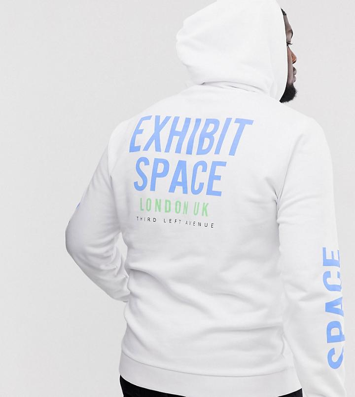 Asos Design Plus Hoodie With Back & Arm Exhibit Space Print-white