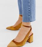 Asos Design Wide Fit Squire Pointed Mid-heels In Ochre Velvet-yellow