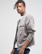 Asos Oversized Bomber Jacket With Military Taping Chest Pocket - Green