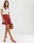 Asos Design Broderie Mini Skirt With Button Front And Shirring - Red