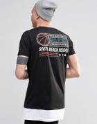 Asos Super Longline T-shirt With Basketball Back Print And Hem Extender - Black