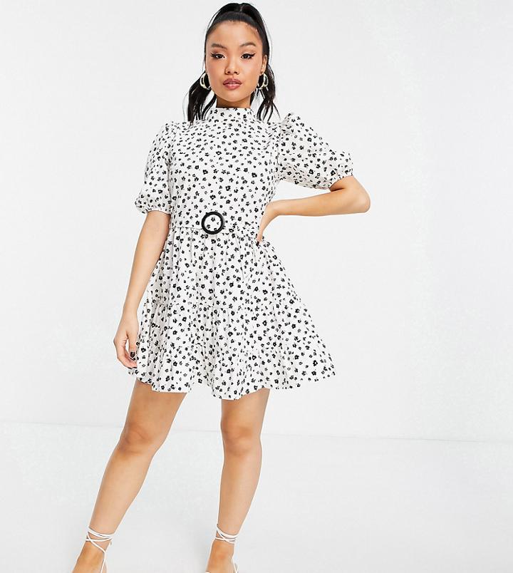 Miss Selfridge Petite Belted Poplin Dress-white