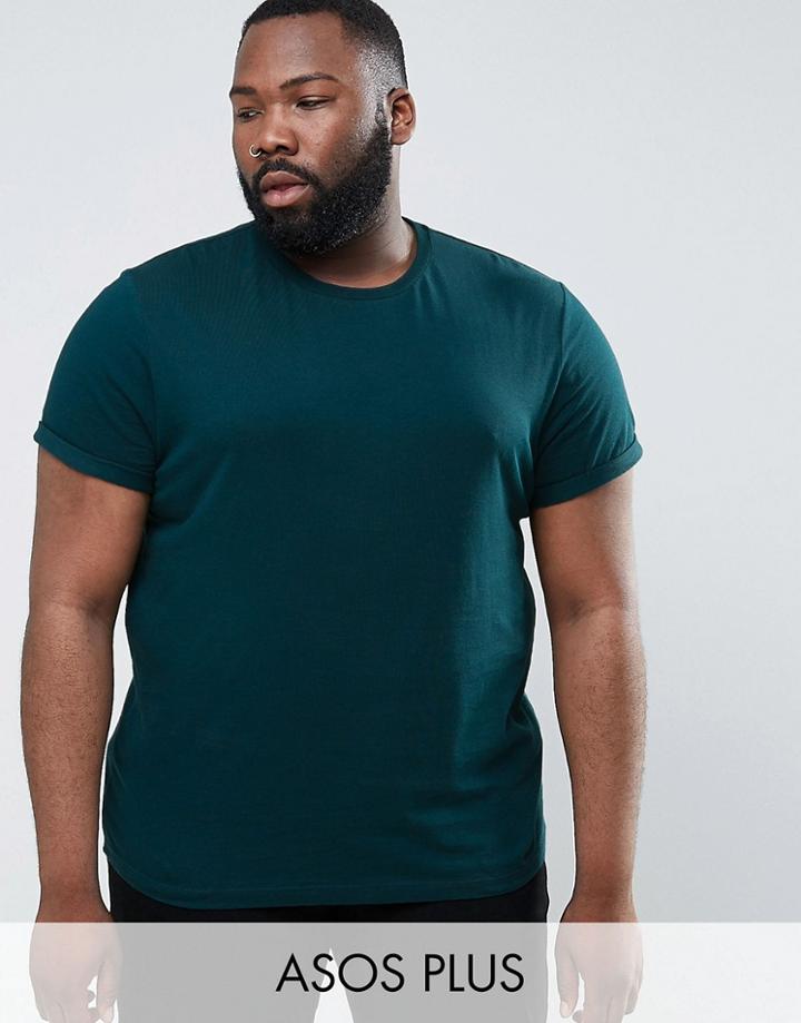 Asos Plus T-shirt With Roll Sleeve - Green