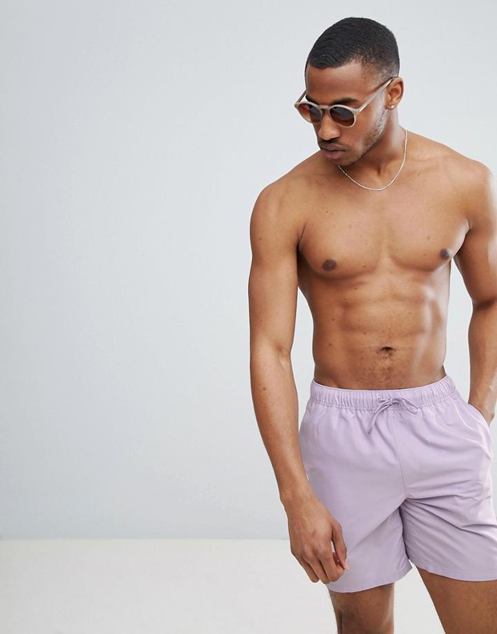 Asos Design Swim Shorts In Pale Purple In Mid Length - Purple
