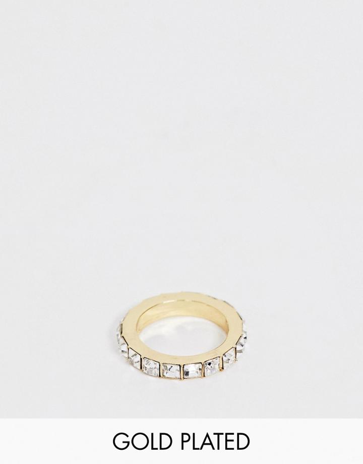 Asos Design Premium Gold Plated Eternity Band Ring With Swarovski Crystals - Gold