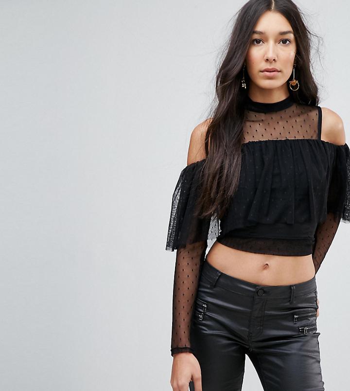 Tfnc Tall Tulle Mesh Top With Tie Back - Black
