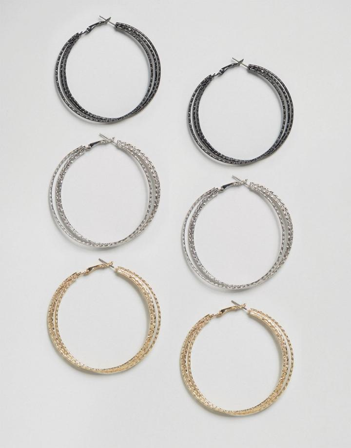 Designb Multi Pack Glitter Hoop Earrings - Gold