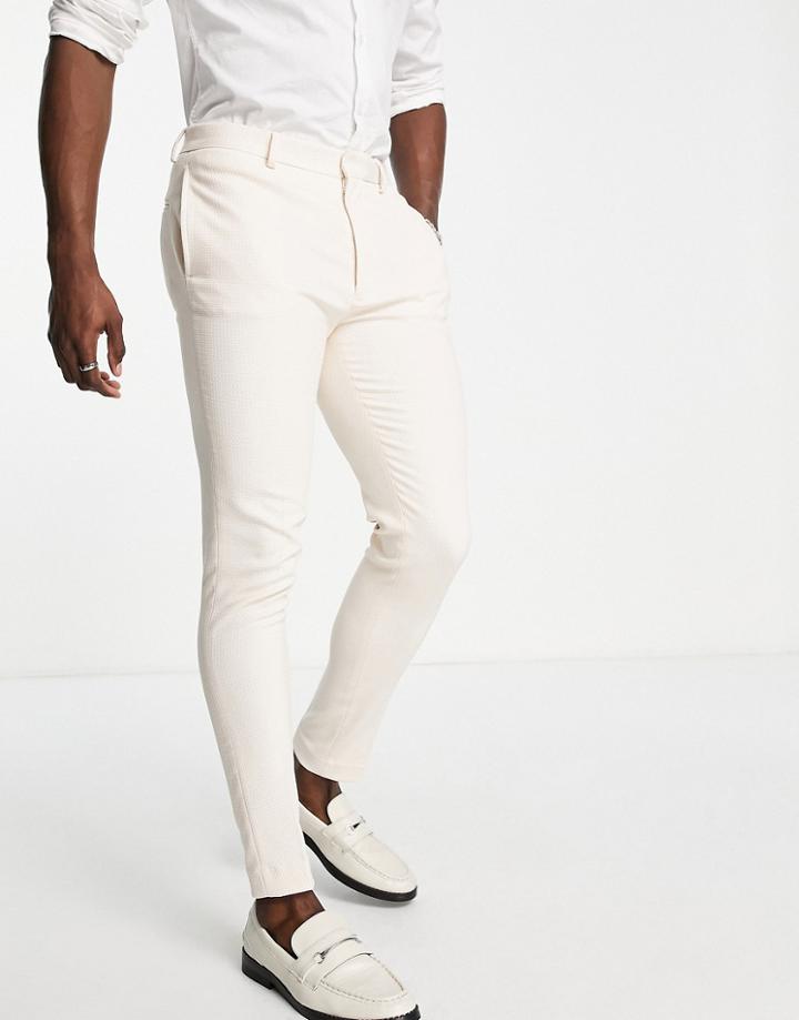 Asos Design Wedding Super Skinny Suit Pants In Birdseye Texture In Light Pink