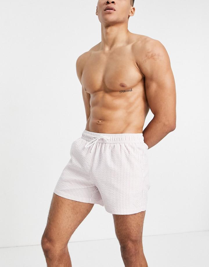 Bershka Swim Shorts In Pink Seersucker