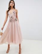 Asos Design Midi Dress With Lace And Embellished Cami Top-pink