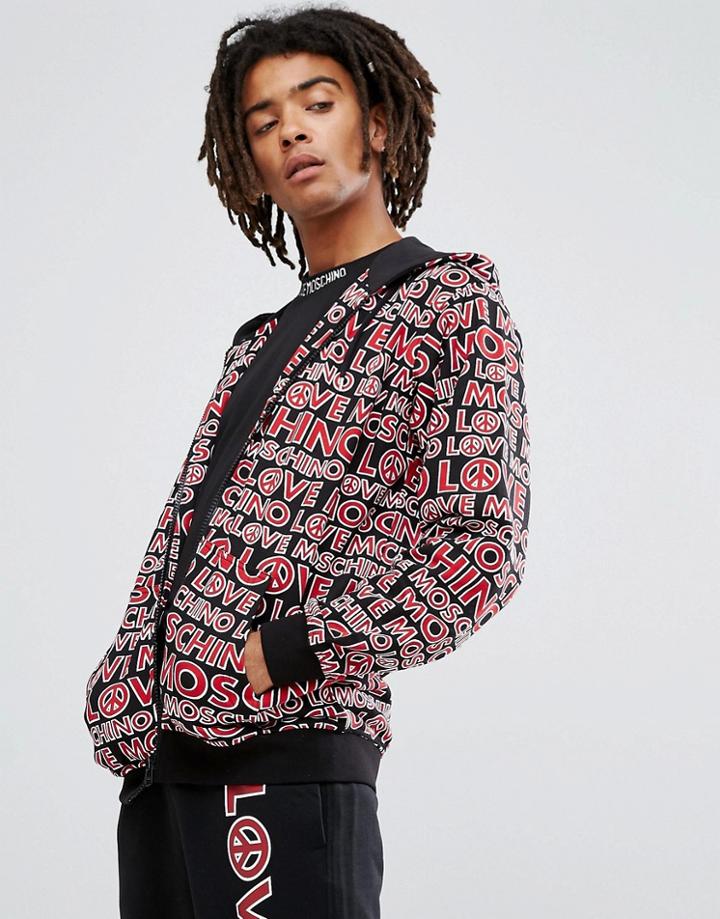 Love Moschino All Over Logo Zip Thru Hoodie - Black