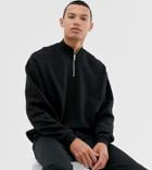 Asos Design Tall Oversized Sweatshirt With Zip Neck In Black - Black